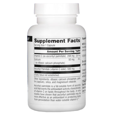 Source Naturals, Ascorbyl Palmitate 500 mg, 90 Capsules UPC 021078016168 | Hilife Vitamins