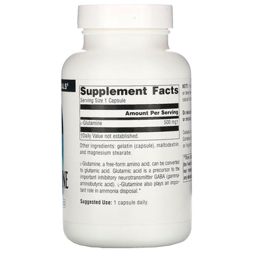Source Naturals, L-Glutamine 500 mg, 100 Capsules UPC 021078016441 | Hilife Vitamins