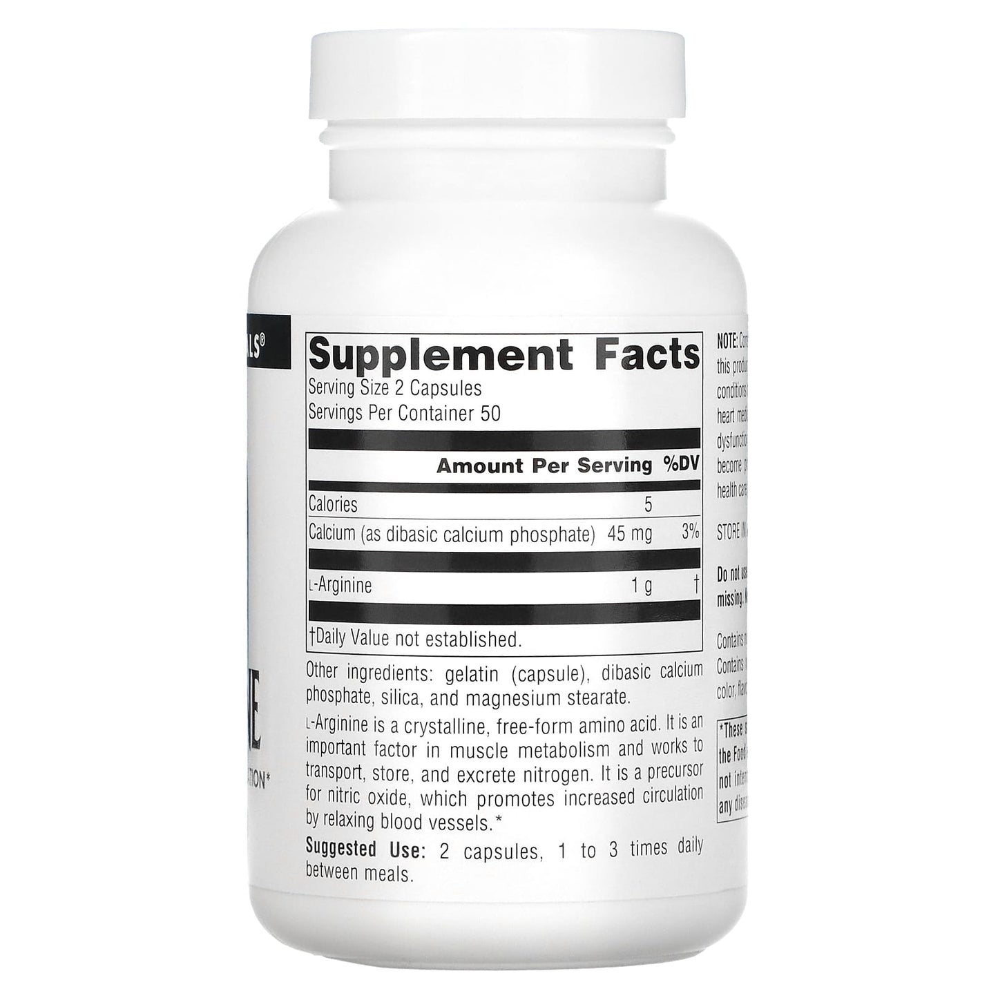 Source Naturals, L-Arginine 500 mg, 100 Capsules UPC 021078016878 | Hilife Vitamins