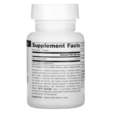 Source Naturals, Beta-Glucan 100 mg, 30 Capsules UPC 021078017585 | Hilife Vitamins