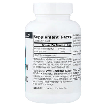 Source Naturals, Acetyl L-Carnitine & Alpha-Lipoic Acid, 60 Tablets UPC 021078017998 | Hilife Vitamins