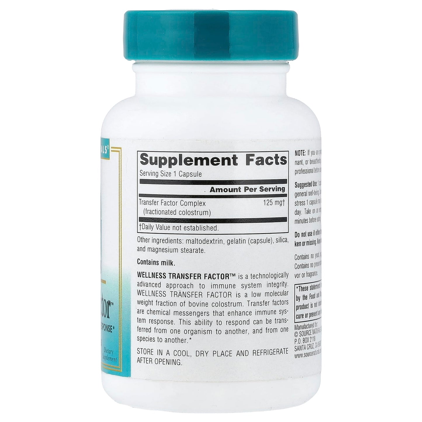 Source Naturals, Wellness Transfer Factor, 125 mg, 60 Capsules UPC 021078018162 | Hilife Vitamins