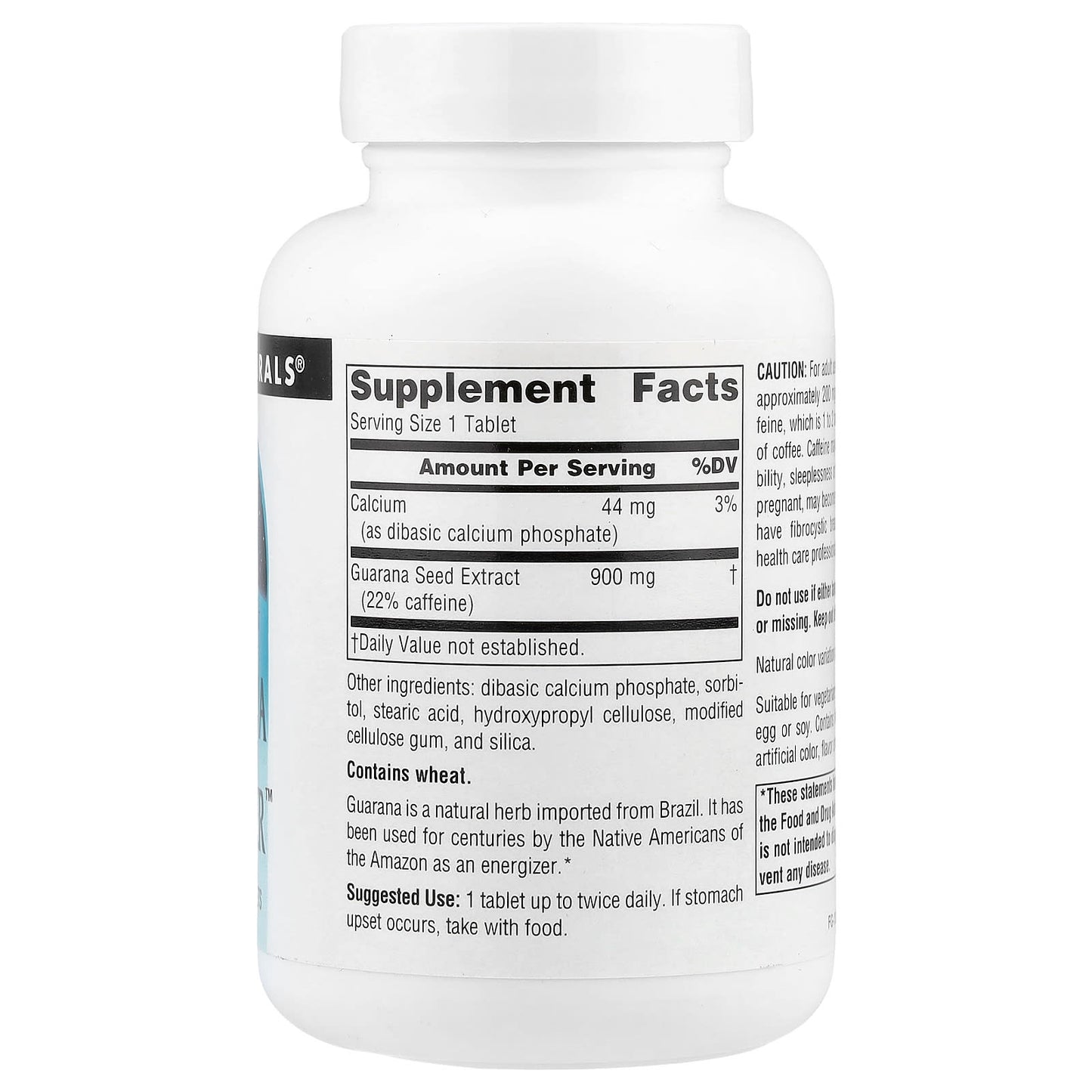 Source Naturals, Guarana Energizer™, 900 mg, 60 Tablets UPC 021078018193 | Hilife Vitamins