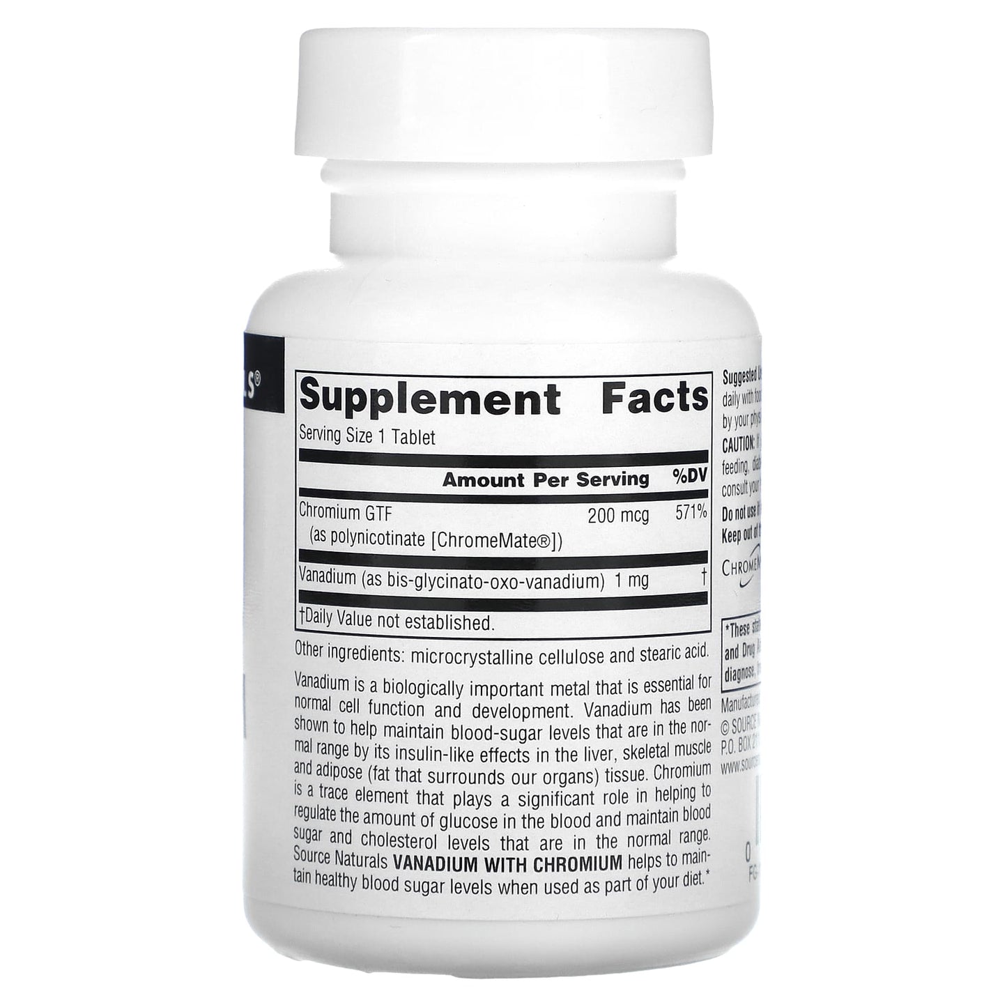 Source Naturals, Vanadium with Chromium, 90 Tablets UPC 021078018353 | Hilife Vitamins