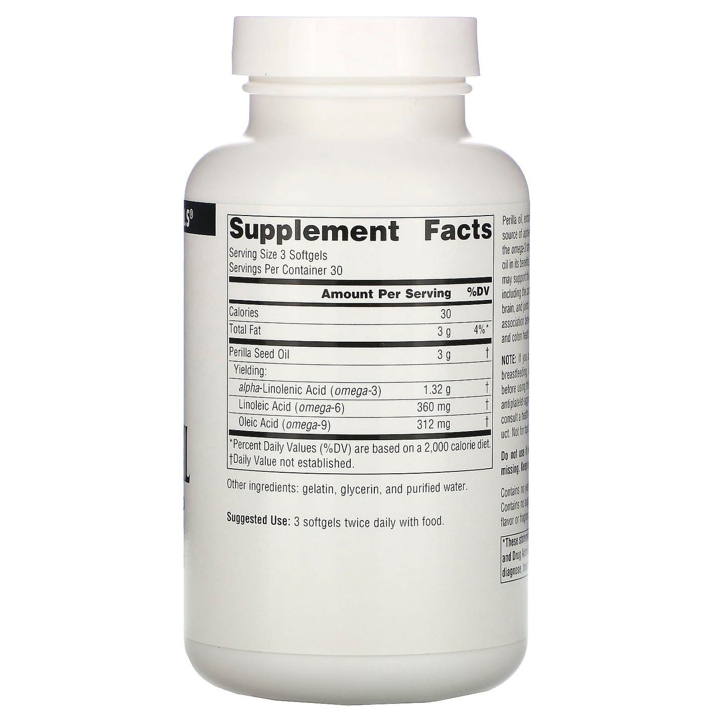 Source Naturals, Perilla Oil 1000 mg, 90 Softgels UPC 021078018643 | Hilife Vitamins
