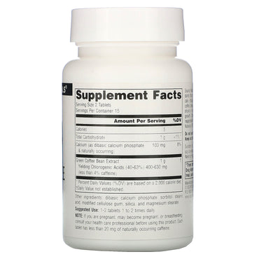 Source Naturals, Green Coffee Extract 500 mg, 30 Tablets UPC 021078018704 | Hilife Vitamins