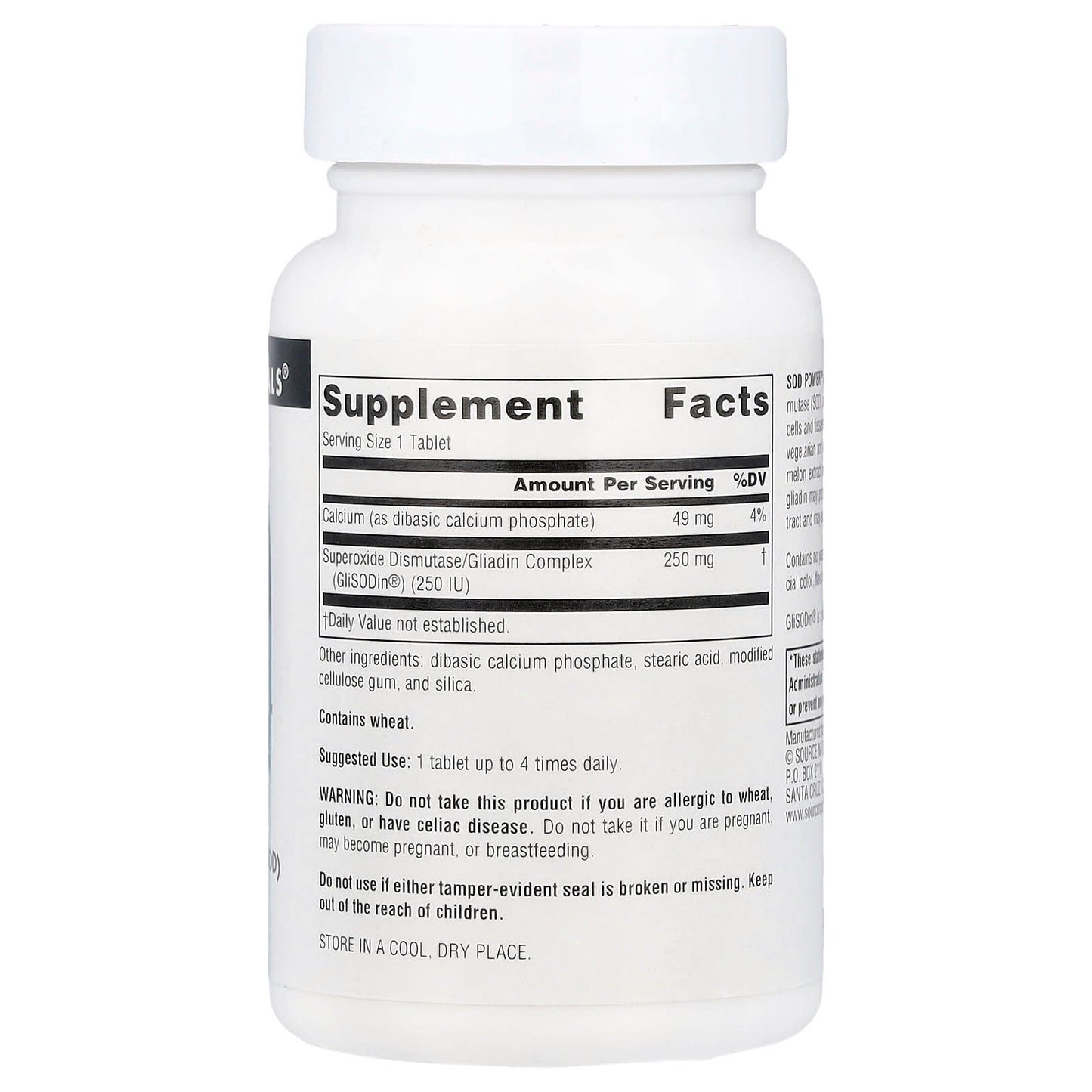 Source Naturals, SOD Power, 250 mg, 60 Tablets UPC 021078018735 | Hilife Vitamins