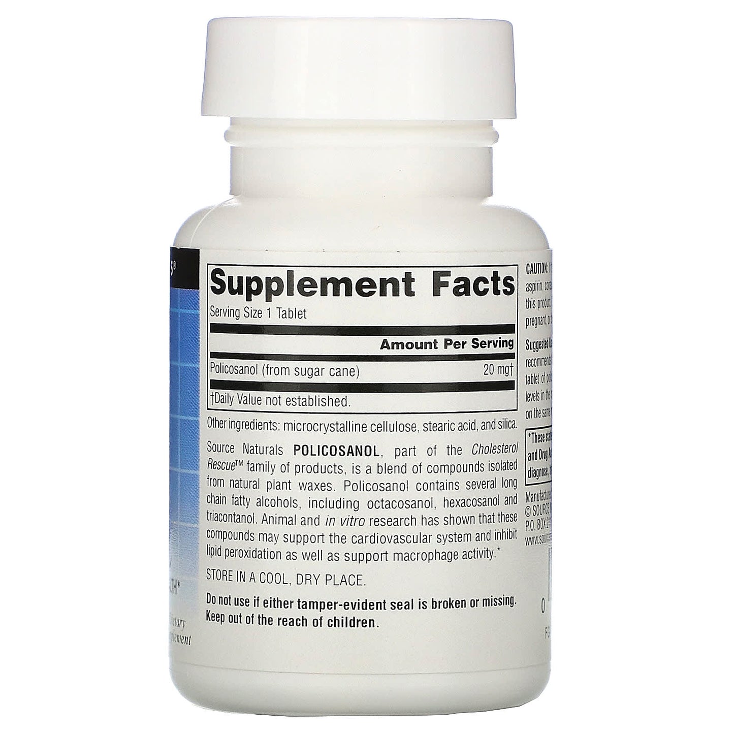 Source Naturals, Policosanol 20 mg, 60 Tablets UPC 021078018872 | Hilife Vitamins