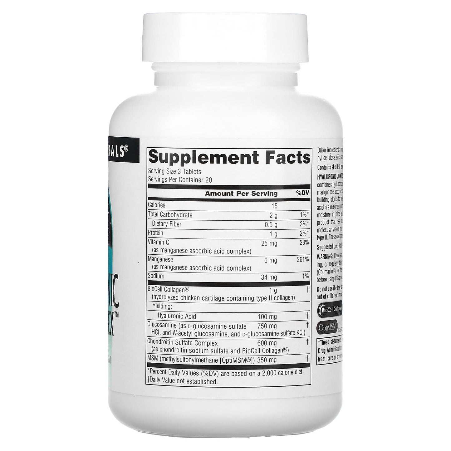 Source Naturals, Hyaluronic Joint Complex, 60 Tablets UPC 021078018933 | Hilife Vitamins