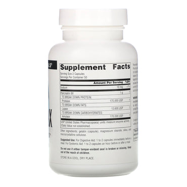 Source Naturals, Pancreatin 8x 500 mg, 100 Capsules UPC 021078019442 | Hilife Vitamins