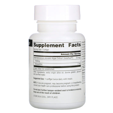 Source Naturals, Astaxanthin 2 mg, 30 Softgels UPC 021078019541 | Hilife Vitamins