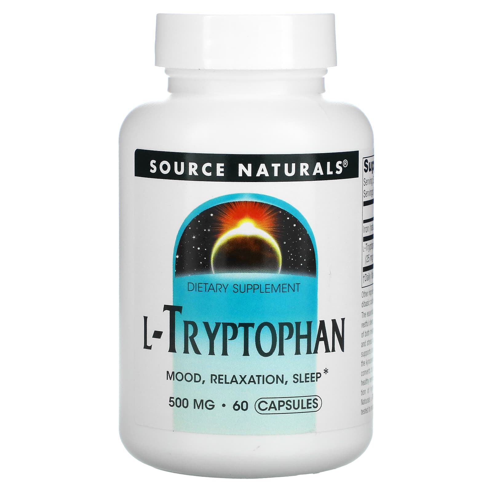 Source Naturals, L-Tryptophan 500 mg, 60 Capsules UPC 021078019848 | Hilife Vitamins