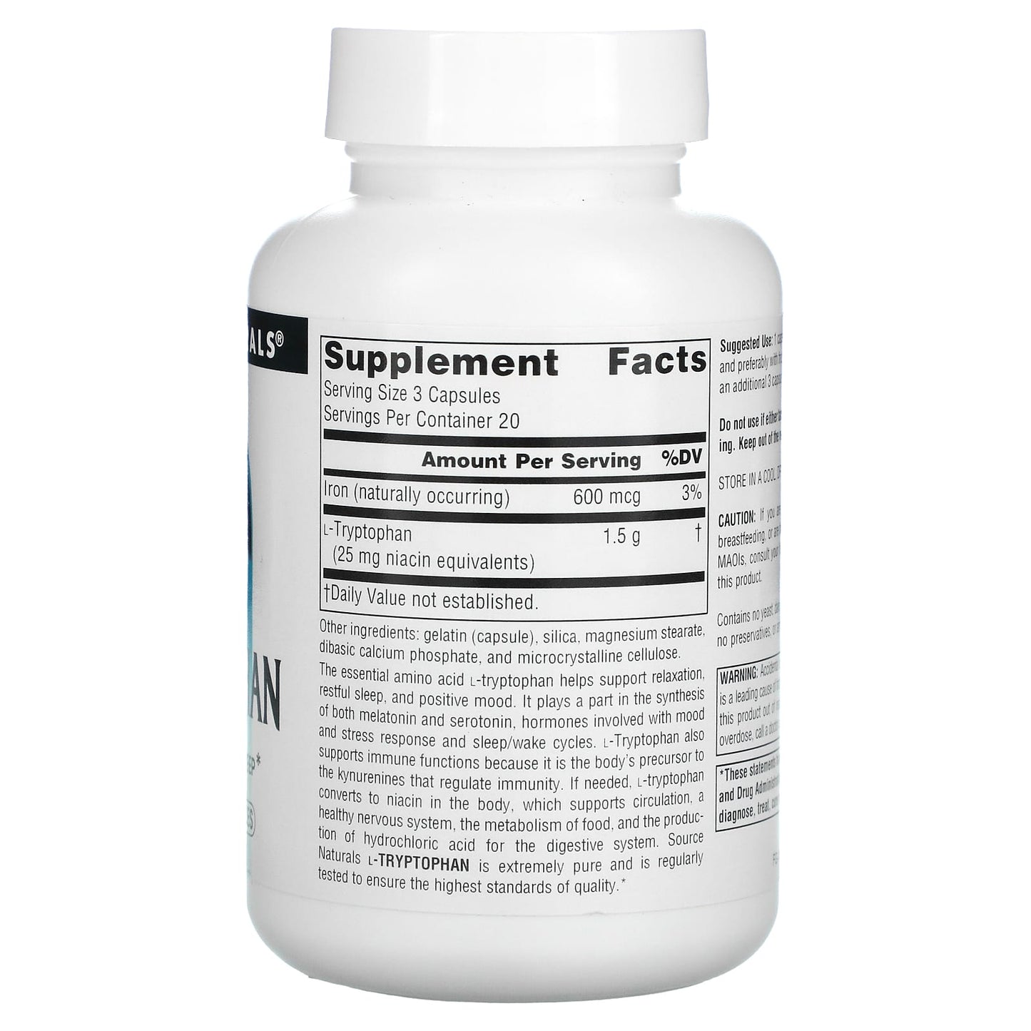 Source Naturals, L-Tryptophan 500 mg, 60 Capsules UPC 021078019848 | Hilife Vitamins