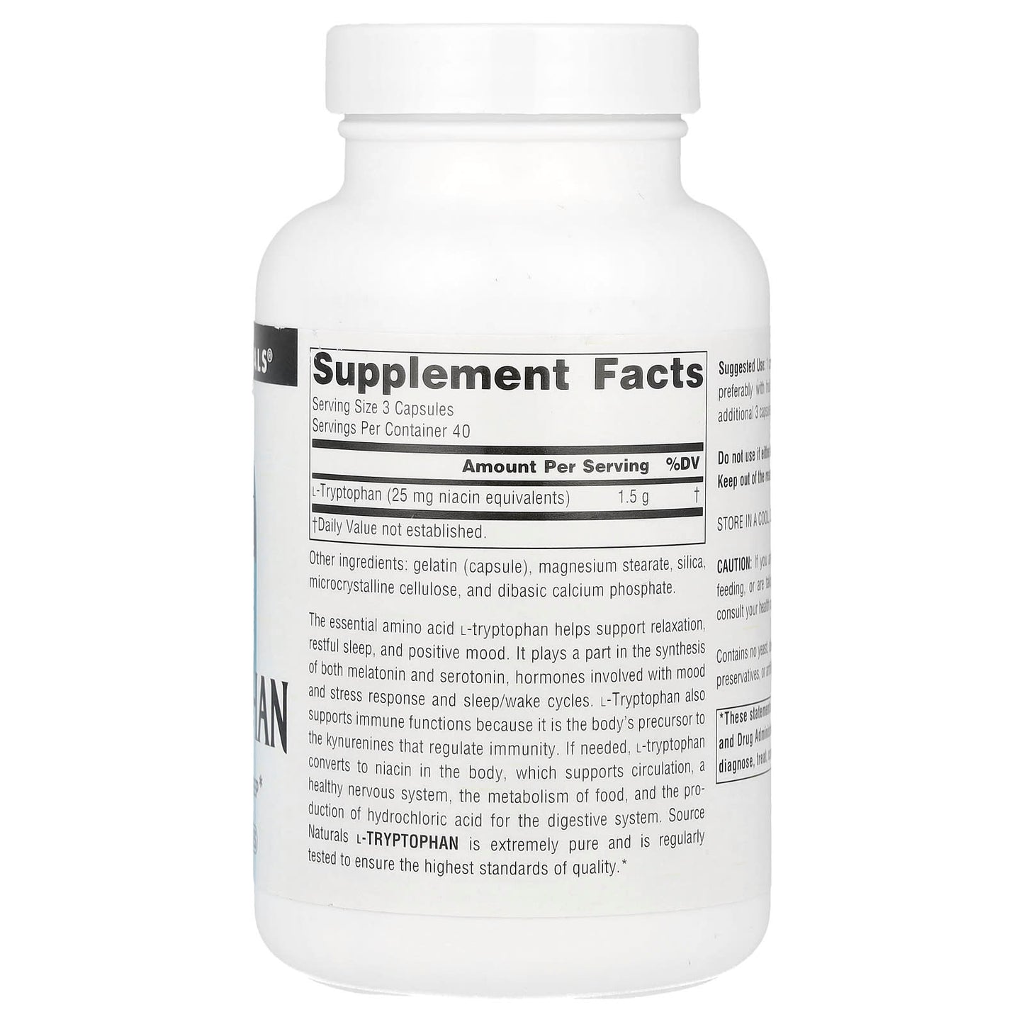 Source Naturals, L-Tryptophan 500 mg, 120 Capsules UPC 021078019855 | Hilife Vitamins
