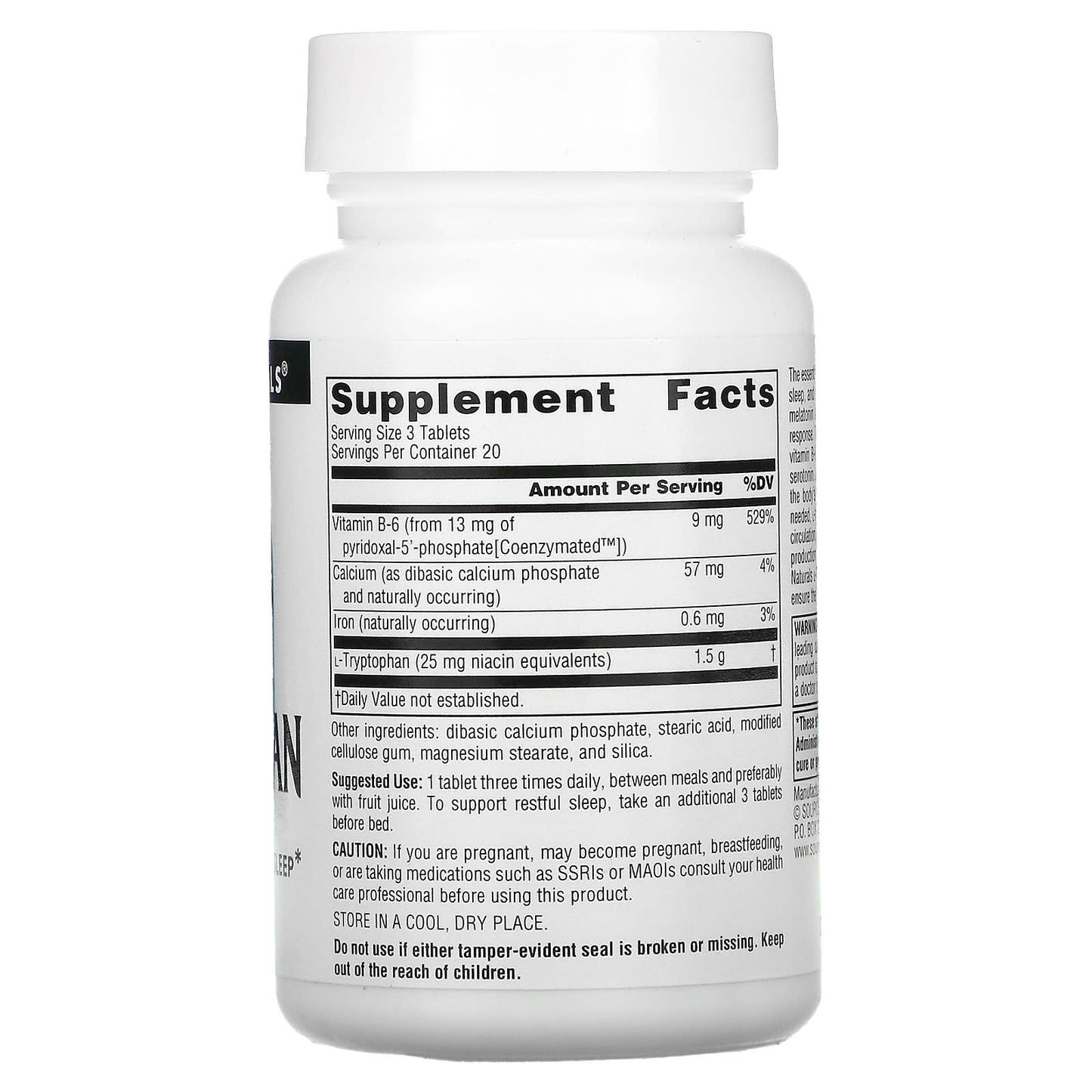 Source Naturals, L-Tryptophan With Coenzyme B-6 500 mg, 60 Tablets UPC 021078019879 | Hilife Vitamins