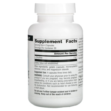 Source Naturals, L-Citrulline 500 mg, 120 Capsules UPC 021078020059 | Hilife Vitamins