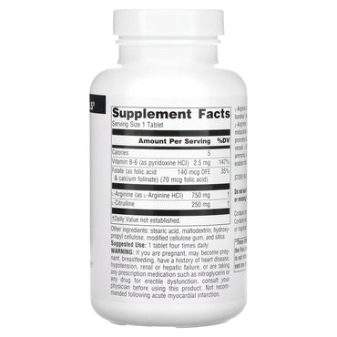 Source Naturals, L-Arginine L-Citrulline Complex 1000 mg, 120 Tablets UPC 021078020431 | Hilife Vitamins