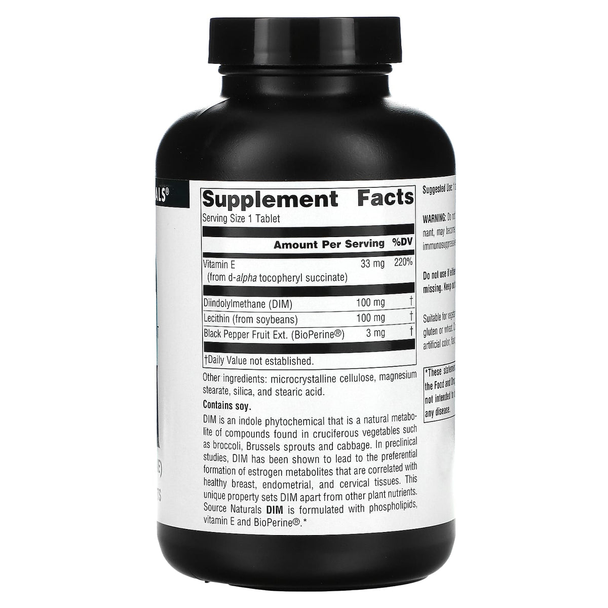 Source Naturals, Dim 100 mg, 180 Tablets UPC 021078020448 | Hilife Vitamins