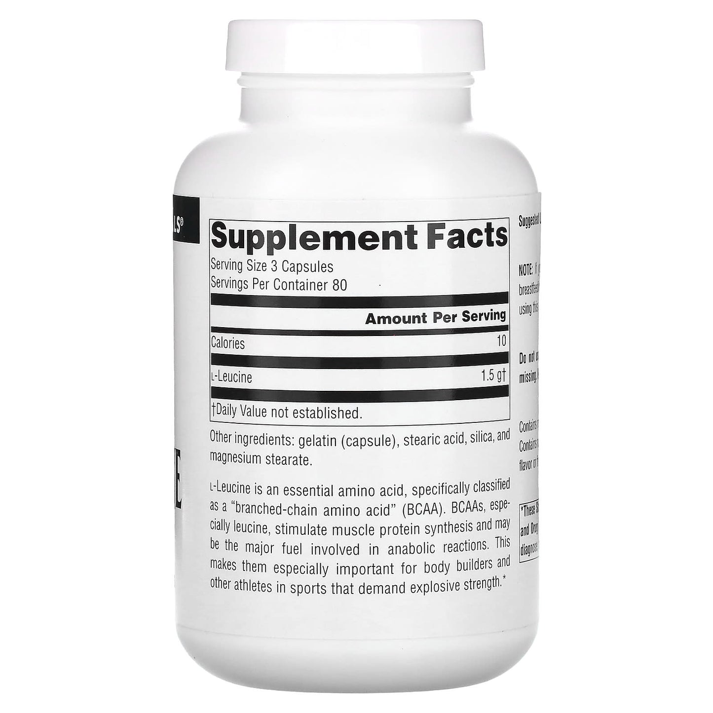 Source Naturals, L-Leucine 500 mg, 240 Capsules UPC 021078020547 | Hilife Vitamins
