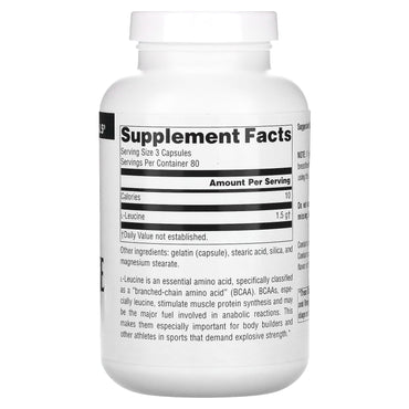 Source Naturals, L-Leucine 500 mg, 240 Capsules UPC 021078020547 | Hilife Vitamins