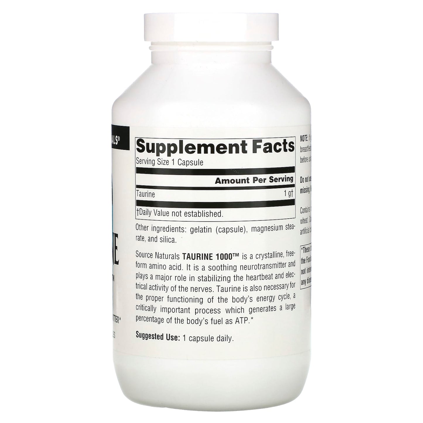 Source Naturals, TAURINE 1000, 240 Capsules UPC 021078020691 | Hilife Vitamins