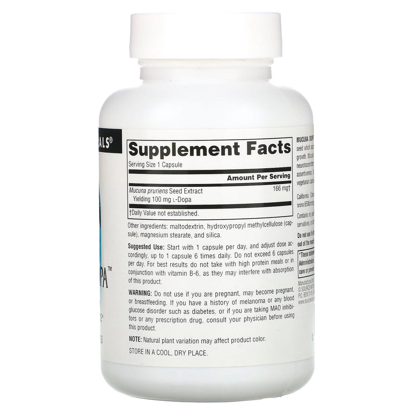 Source Naturals, Mucuna Dopa 100 mg, 120 Capsules UPC 021078021926 | Hilife Vitamins