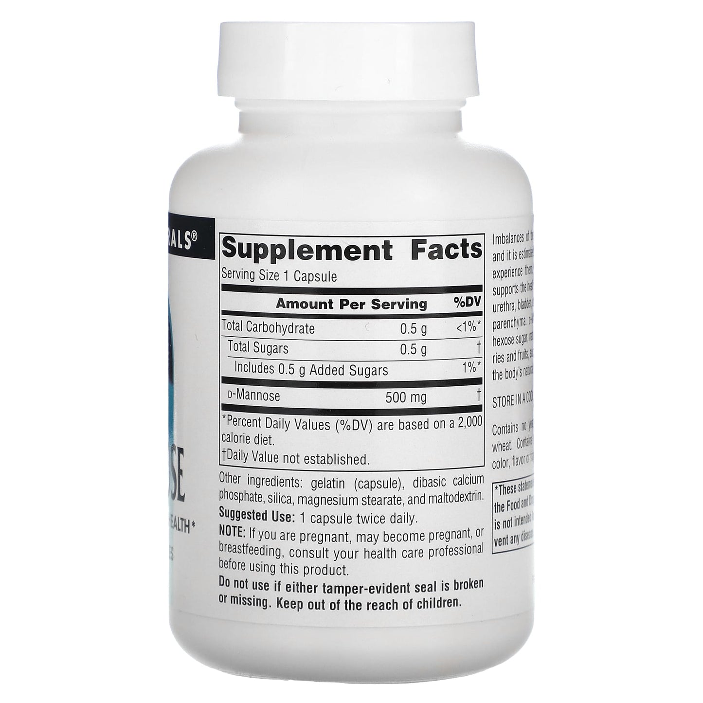 Source Naturals, D-Mannose 500 mg, 60 Capsules UPC 021078021988 | Hilife Vitamins