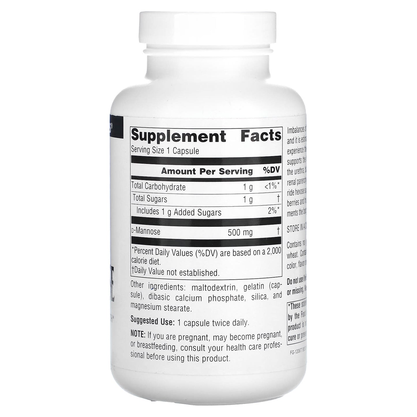 Source Naturals, D-Mannose 500 mg, 120 Capsules UPC 021078021995 | Hilife Vitamins