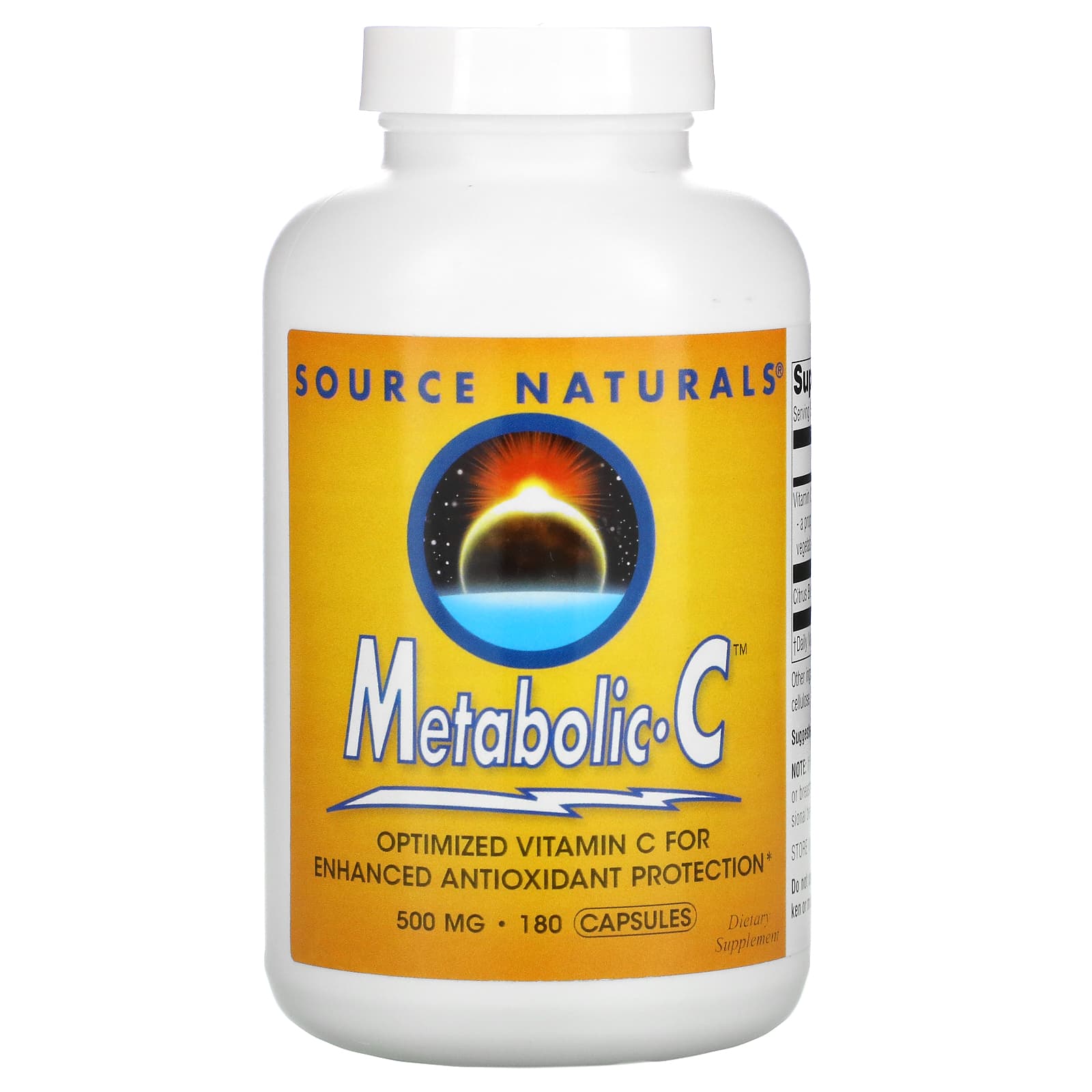 Source Naturals, Metabolic C™ 500 mg, 180 Capsules UPC 021078022039 | Hilife Vitamins