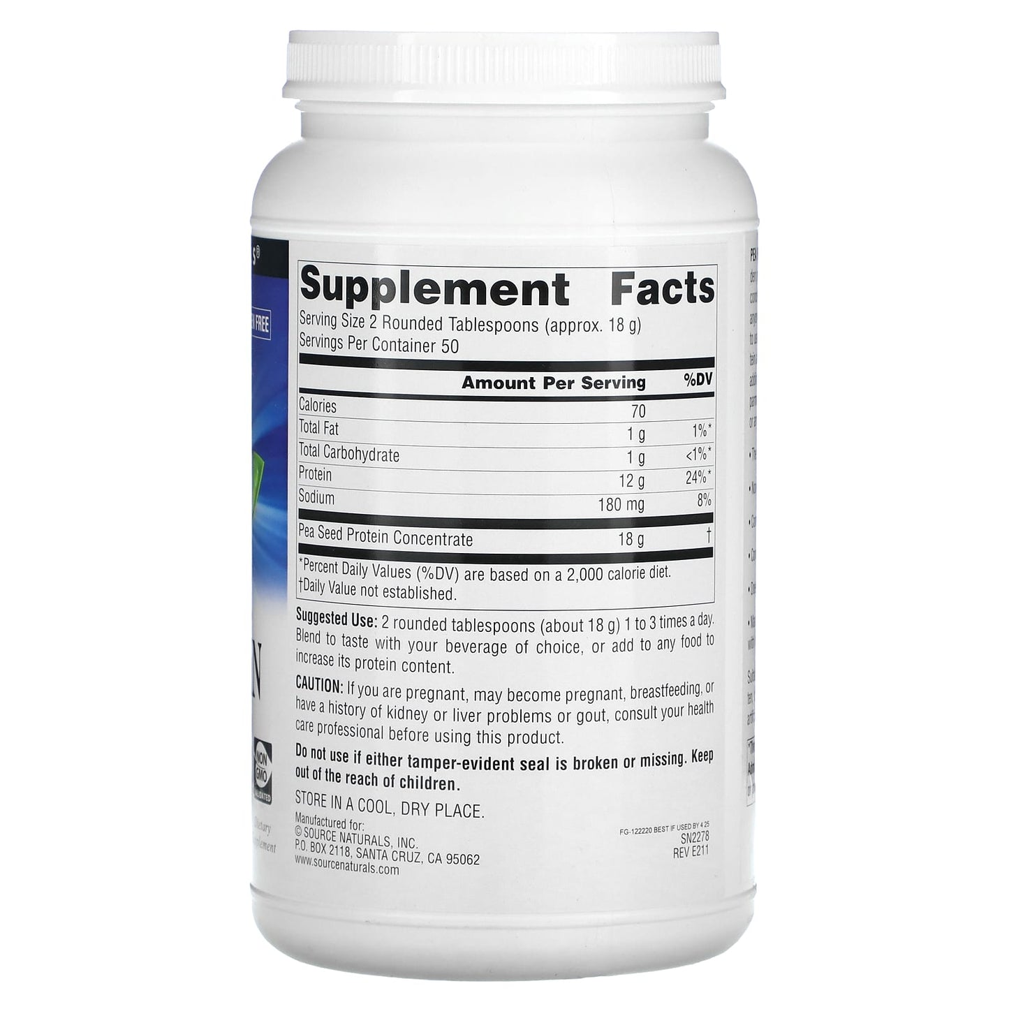 Source Naturals, Pea Protein Power™, 32 Oz pwdr UPC 021078022787 | Hilife Vitamins