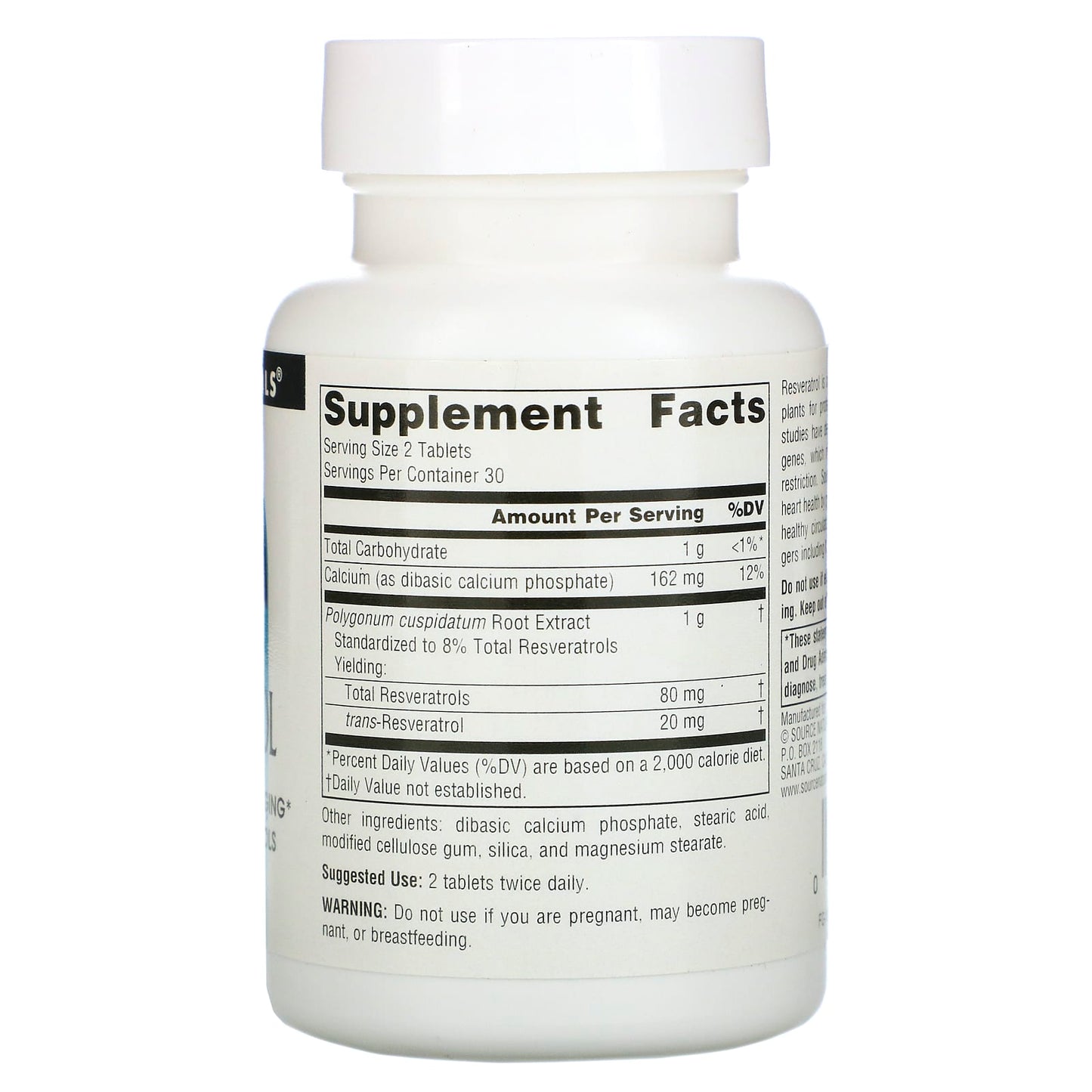 Source Naturals, Resveratrol 40 mg, Classic Label, 60 Tablets UPC 021078023425 | Hilife Vitamins