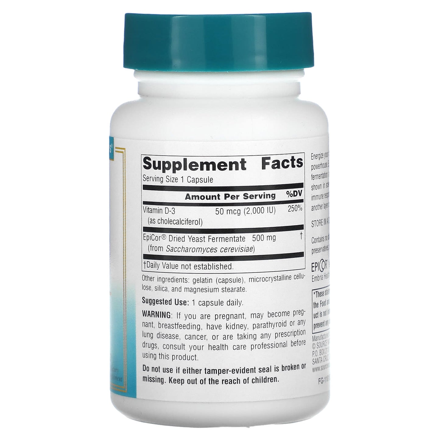 Source Naturals, Wellness EpiCor® with Vitamin D-3 500 mg, 30 Capsules UPC 021078024323 | Hilife Vitamins
