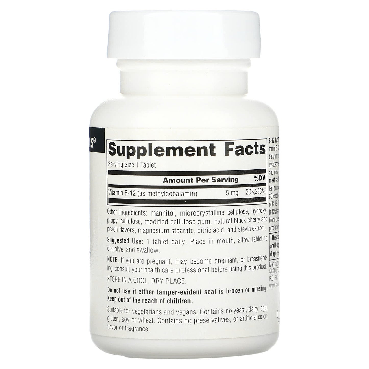 Source Naturals, B-12 5 mg, 60 Fast Melt Tablets UPC 021078024620 | Hilife Vitamins