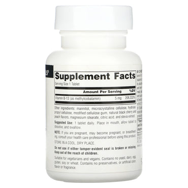 Source Naturals, B-12 5 mg, 60 Fast Melt Tablets UPC 021078024620 | Hilife Vitamins