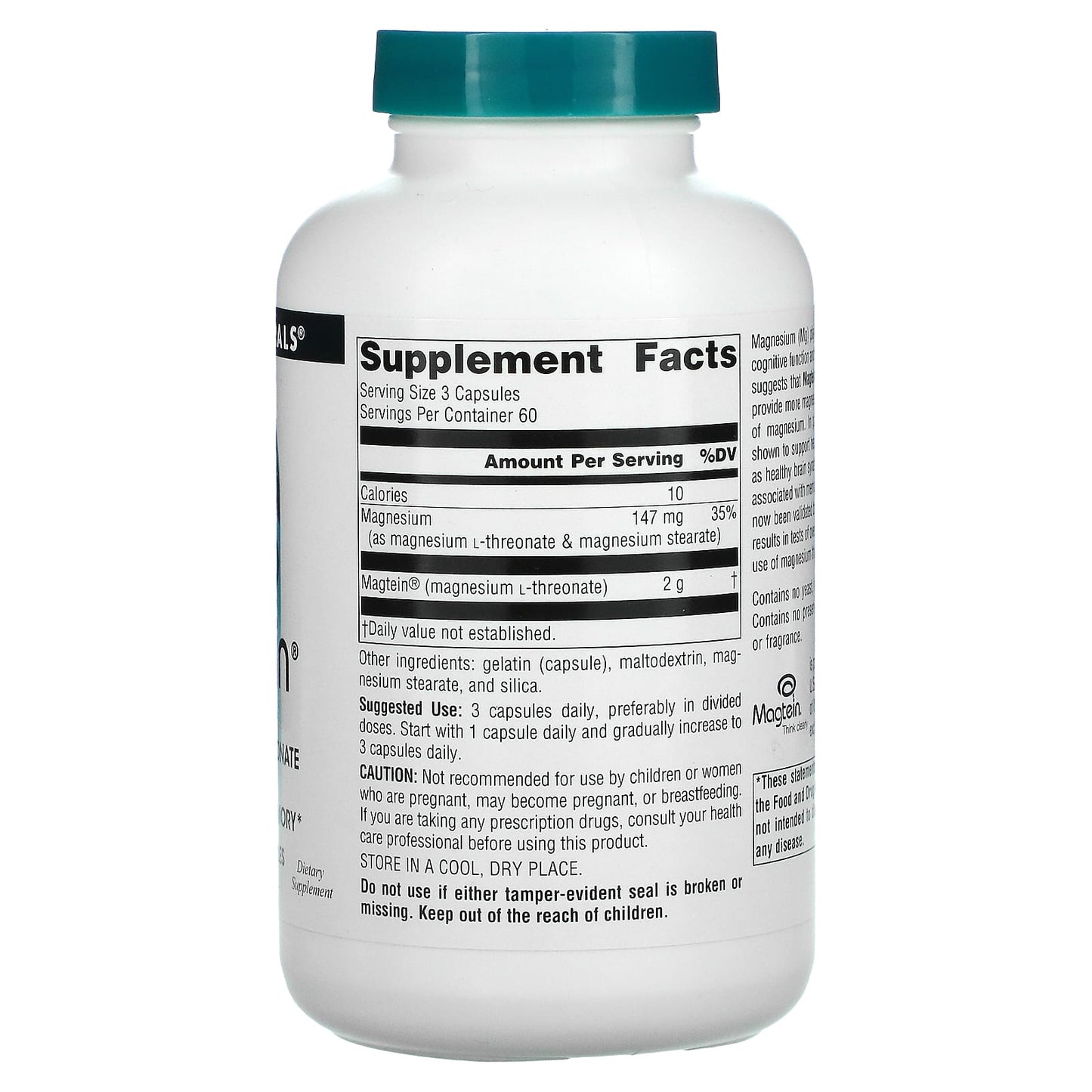 Source Naturals, Magtein, 180 Capsules UPC 021078024866 | Hilife Vitamins