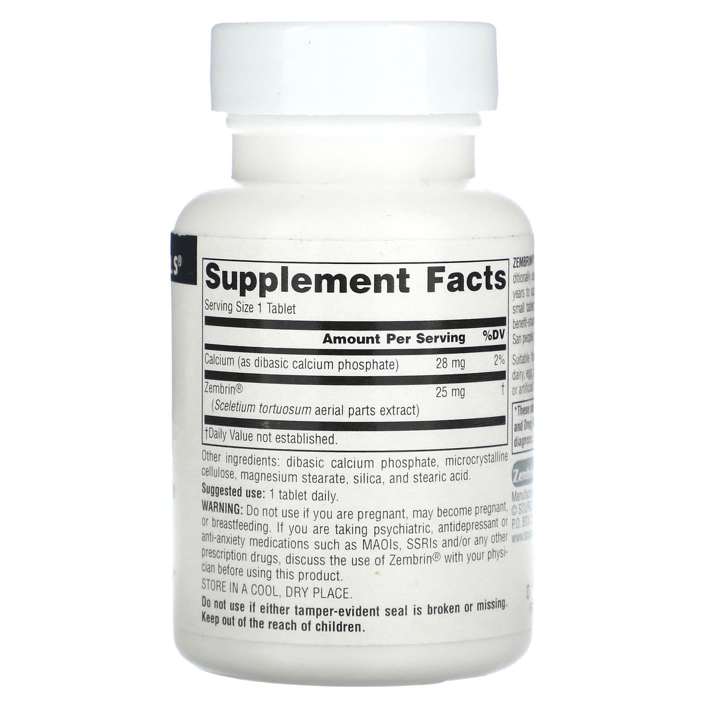 Source Naturals, Zembrin 25 mg, 30 Tablets UPC 021078025238 | Hilife Vitamins