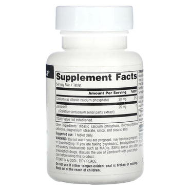 Source Naturals, Zembrin 25 mg, 60 Tablets UPC 021078025245 | Hilife Vitamins