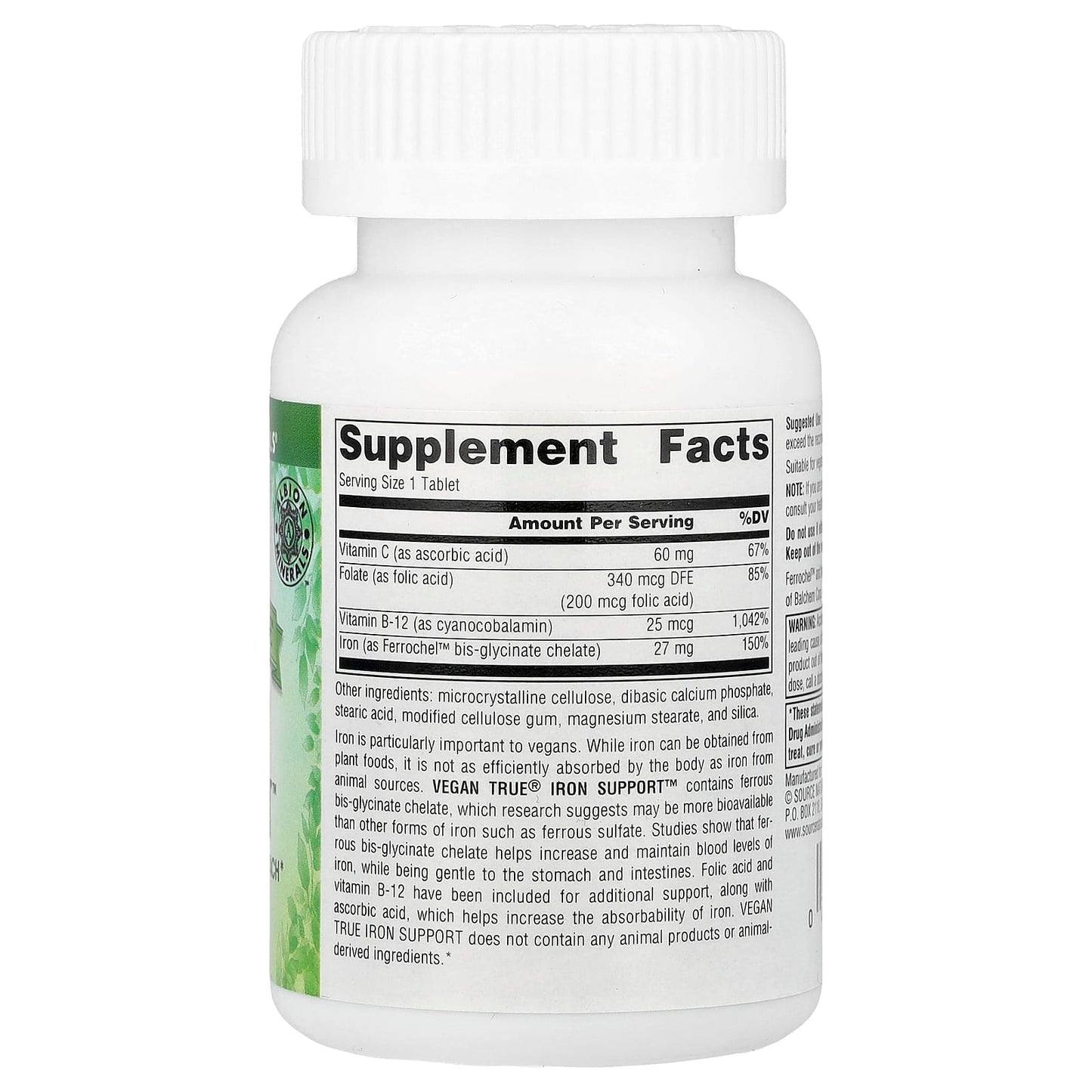Source Naturals, Vegan True® Iron Support™, 180 Tablets UPC 021078025924 | Hilife Vitamins