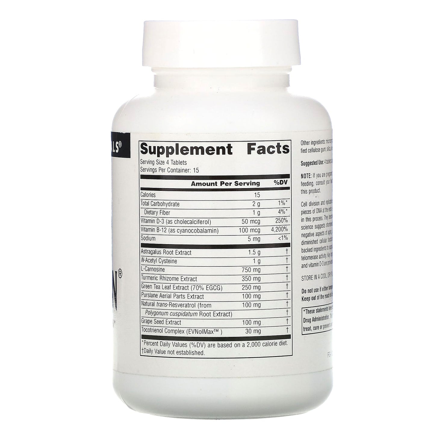 Source Naturals, Telomeron Antioxidant Formula, 60 Tablets UPC 021078026228 | Hilife Vitamins