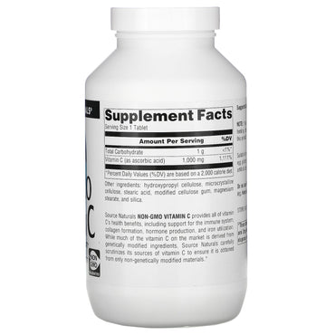 Source Naturals, Non-GMO Vitamin C 1000 mg, 240 Tablets UPC 021078026280 | Hilife Vitamins