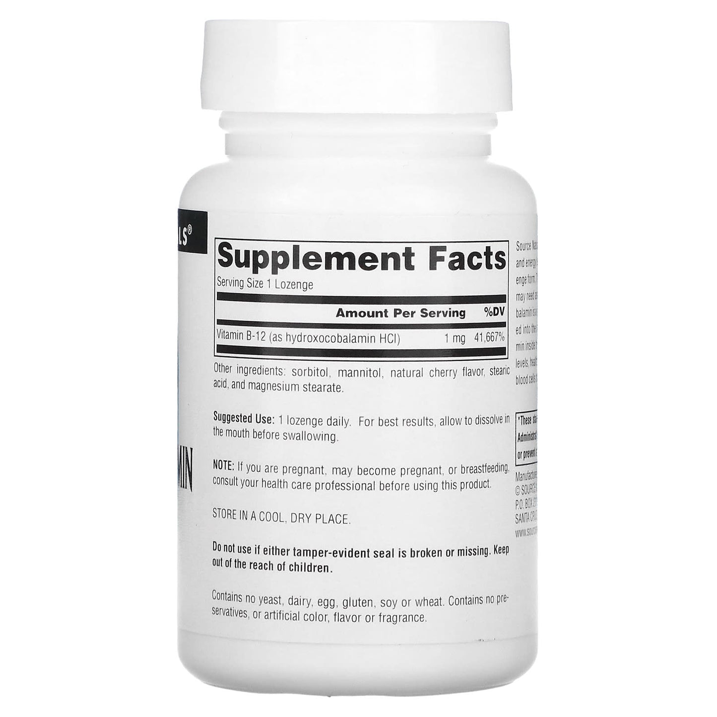 Source Naturals, Hydroxocobalamin 1 mg Cherry, 120 Lozenges UPC 021078026556 | Hilife Vitamins
