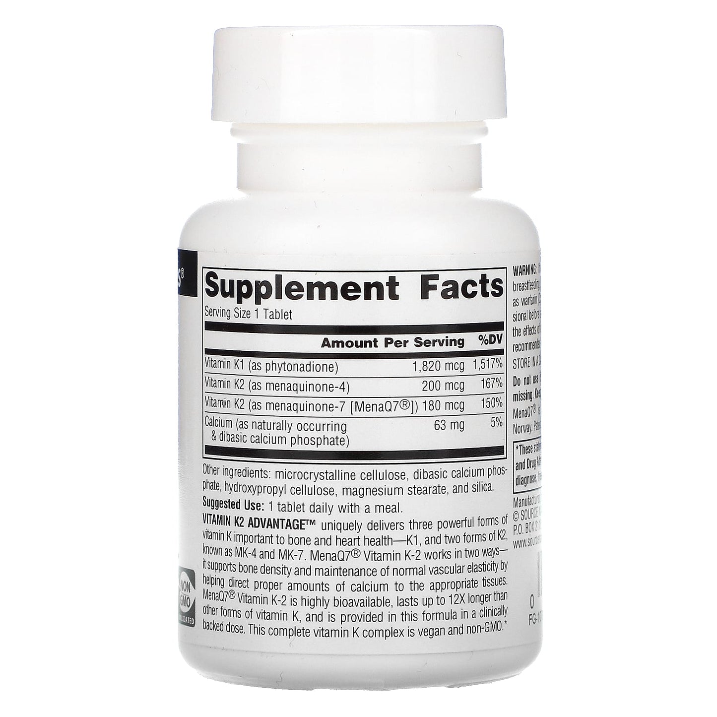 Source Naturals, Vitamin K2 Advantage 2200 mcg, 60 Tablets UPC 021078027102 | Hilife Vitamins