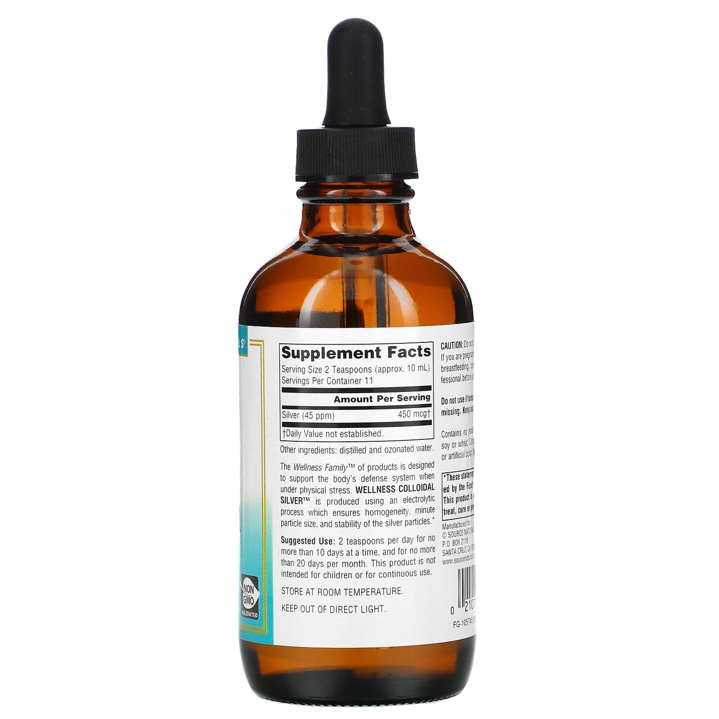 Source Naturals, Wellness Colloidal Silver™ 45 Ppm, 4 Oz Liquid UPC 021078027355 | Hilife Vitamins