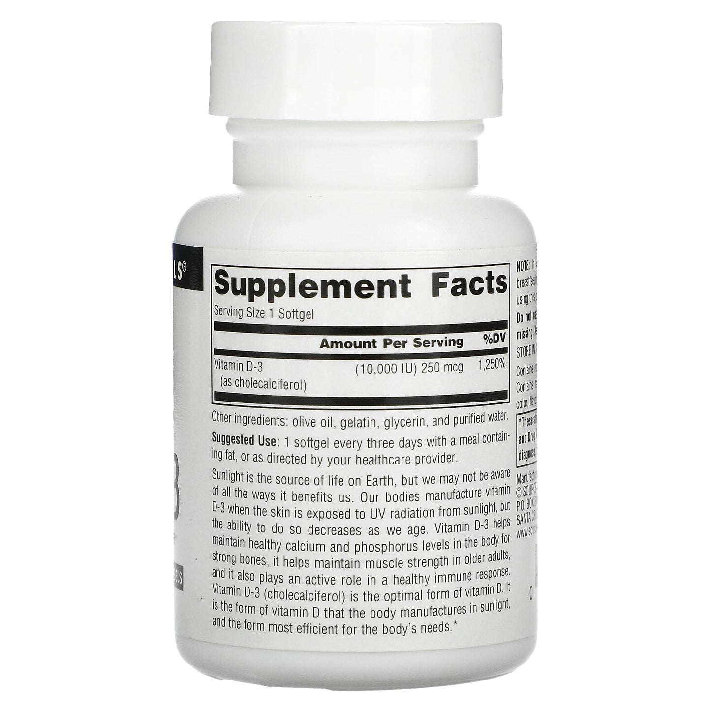 Source Naturals, Vitamin D-3 10000 IU, 120 Softgels UPC 021078027928 | Hilife Vitamins