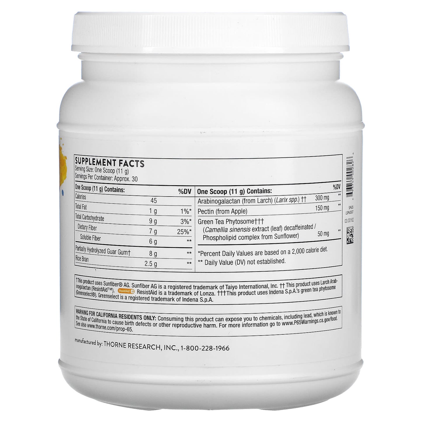 Thorne Research, Fibermend, 11.6 Oz UPC 693749002826 | HiLife Vitamins