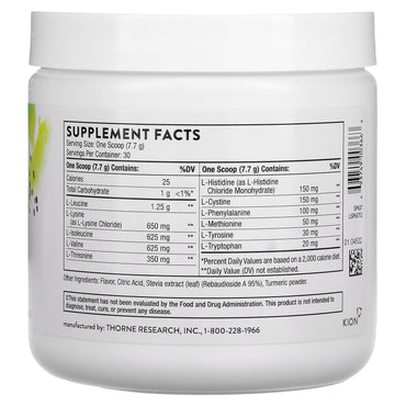 Thorne Research, Amino Complex - Lemon, 7.7 Oz UPC 693749003663 | HiLife Vitamins
