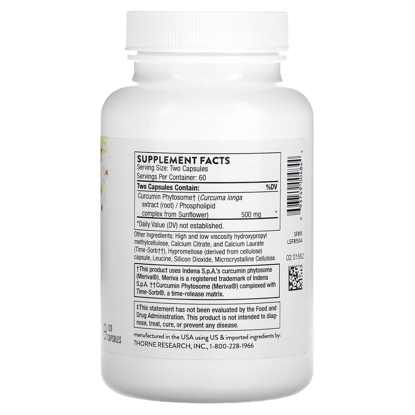Thorne Research, Curcumin Phytosome 500 mg (Sustained Release), 120 Capsules UPC 693749004844 | HiLife Vitamins