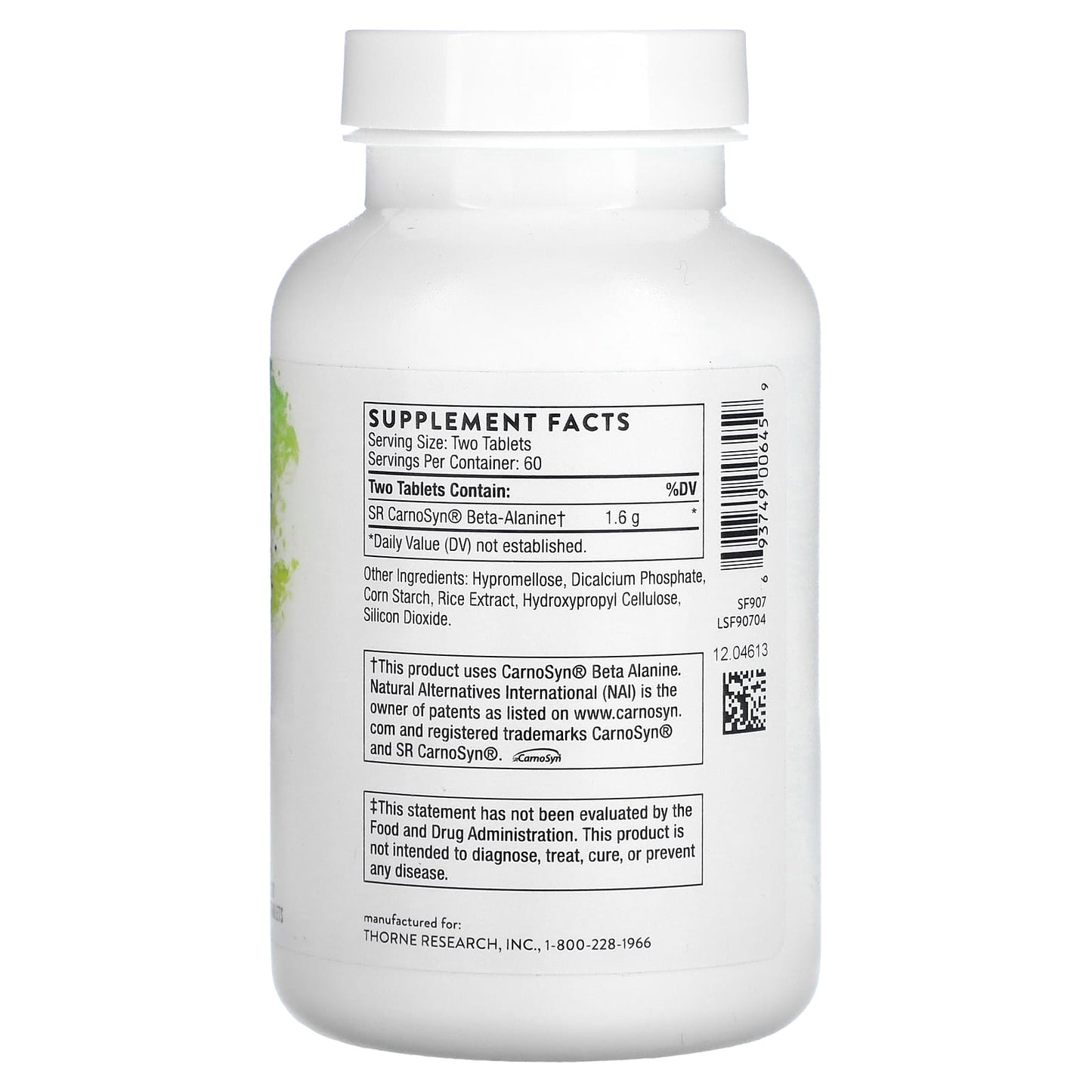 Thorne Research, Beta Alanine-SR, 120 Tablets UPC 693749006459 | HiLife Vitamins