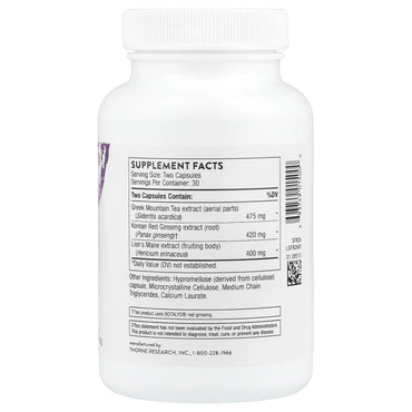 Thorne Research, Ginseng Plus with Lion's Mane, 60 Capsules UPC 693749015000 | HiLife Vitamins