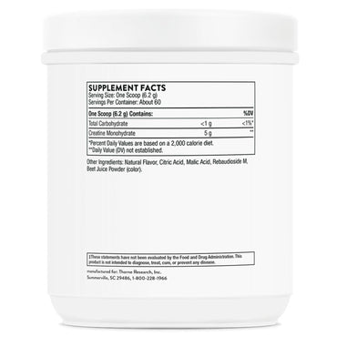 Thorne Research, Creatine, Strawberry Flavored, 13.1 oz (372 G) UPC 693749015567 | HiLife Vitamins